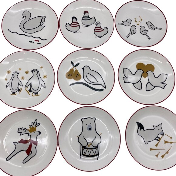 Crate & Barrel Joan Anderson 12 Days of Christmas Appetizer Plates with Stand, S - Picture 3 of 16
